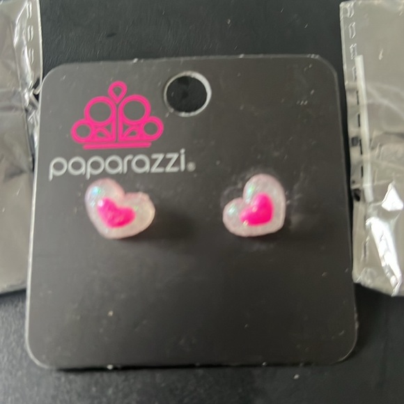 Paparazzi, pink, and clear, glitter, earring, studs - Picture 2 of 5